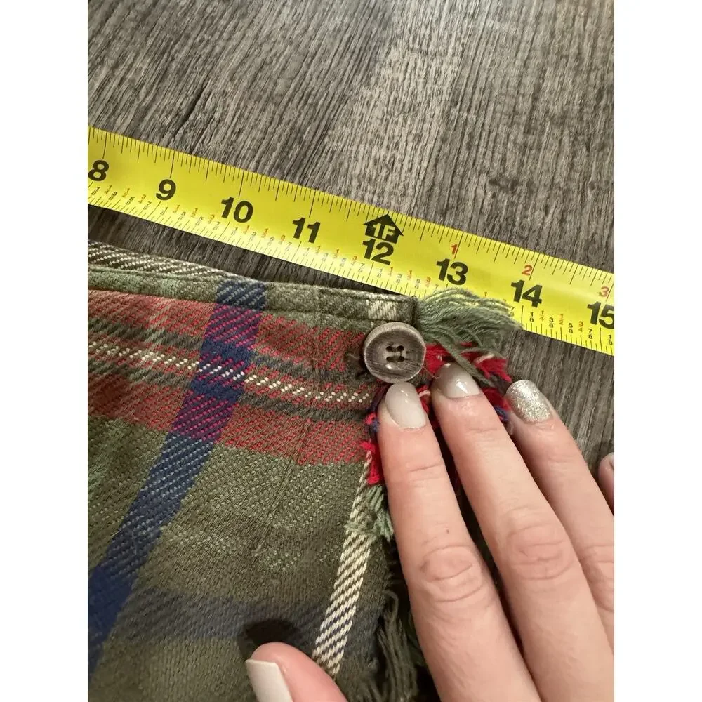 Vintage Liz Claiborne Plaid Wrap Skirt Green Red Fringe Academia Size 4 Holiday